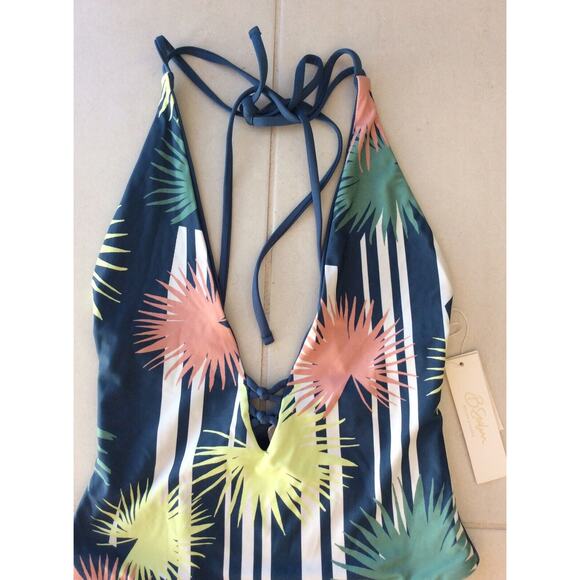 B. Swim One Piece Swimsuit Lush Coastal Floral Palm Cheeky Swimwear - Picture 2 of 8